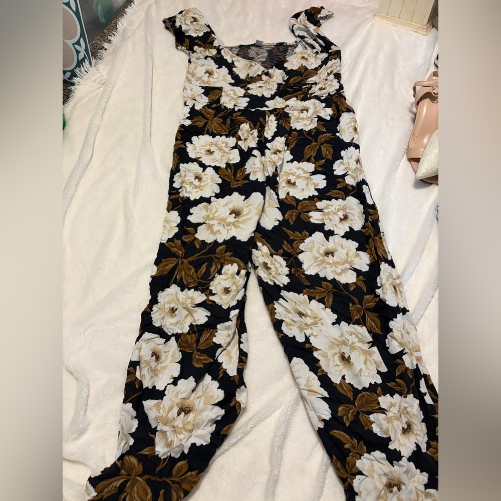 Old Navy Floral Print Jumpsuit - Black and Brown